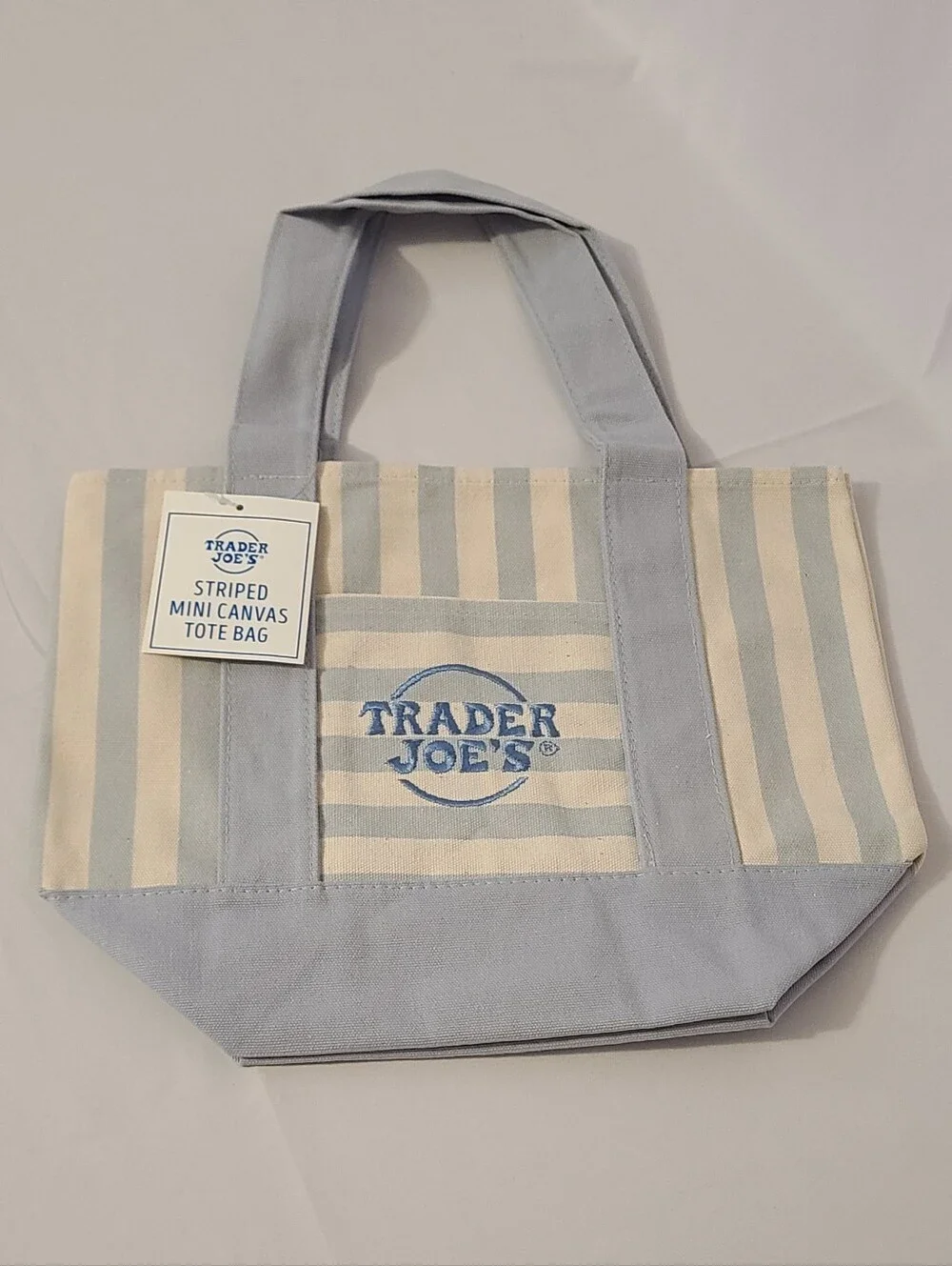 Trader Joe's Blue Striped Mini Canvas Tote Bag - Picture 9 of 9